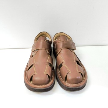 Sandalia hombre Kalfu 20005 piel marrón velcro | Josefina Cerrato