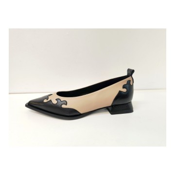 Dibia 55500 Zapato Piel Taupe y Negro Tacón 2 cm
