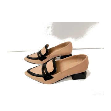 Mocasín Dansi 7981B Beige y Negro de Piel | Mujer