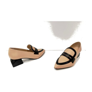Mocasín Dansi 7981B Beige y Negro de Piel | Mujer