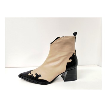 Dibia 55594 Botín Beige y Negro Tacón 6 cm