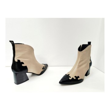 Dibia 55594 Botín Beige y Negro Tacón 6 cm