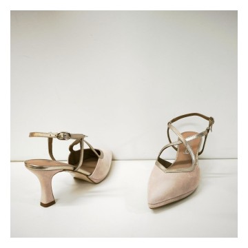Zapato Dibia 56061 nude y oro tacón 8 cm con plataforma