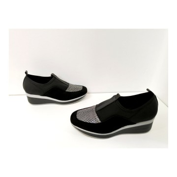 Dibia 55757 Zapato Negro Ante y Licra Cuña 4 cm