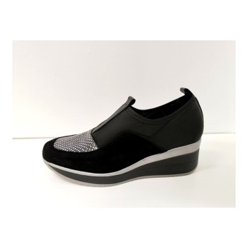 Dibia 55757 Zapato Negro Ante y Licra Cuña 4 cm