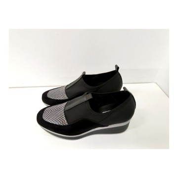 Dibia 55757 Zapato Negro Ante y Licra Cuña 4 cm