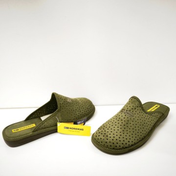 Nordikas 2057 Zapatillas Hombre Ante Kaki Calado Suela Antideslizante