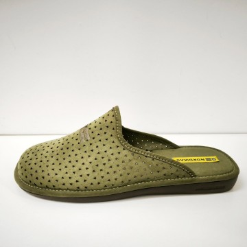 Nordikas 2057 Zapatillas Hombre Ante Kaki Calado Suela Antideslizante
