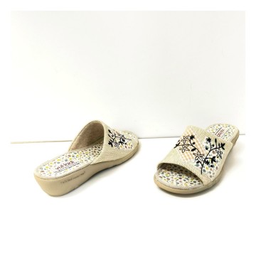 Zapatillas Casa Mujer Vulladi 2660 Beige Cuña 4 cm