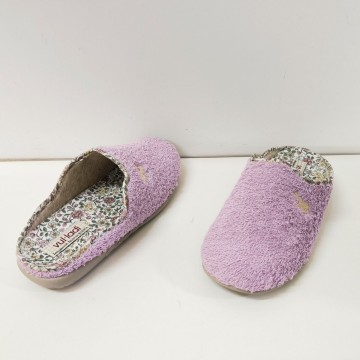Zapatillas casa mujer Vulladi 1218 malva felpa rizo cómodas
