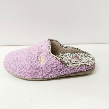Zapatillas casa mujer Vulladi 1218 malva felpa rizo cómodas