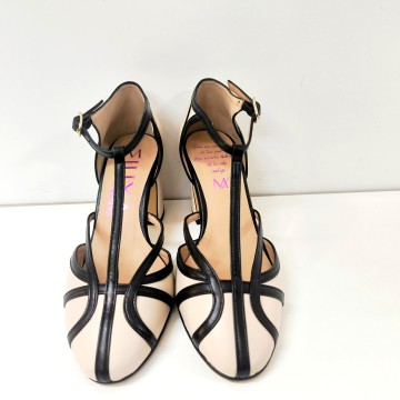 Sandalia Miuxa Wind piel nude y negro tacón 7 cm | Josefina Cerrato