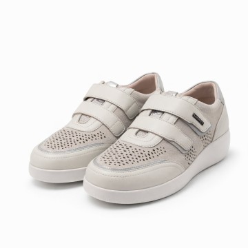 Zapato cómodo Stonefly Paseo IV mujer piel beige con velcro