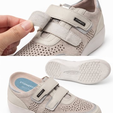 Zapato cómodo Stonefly Paseo IV mujer piel beige con velcro